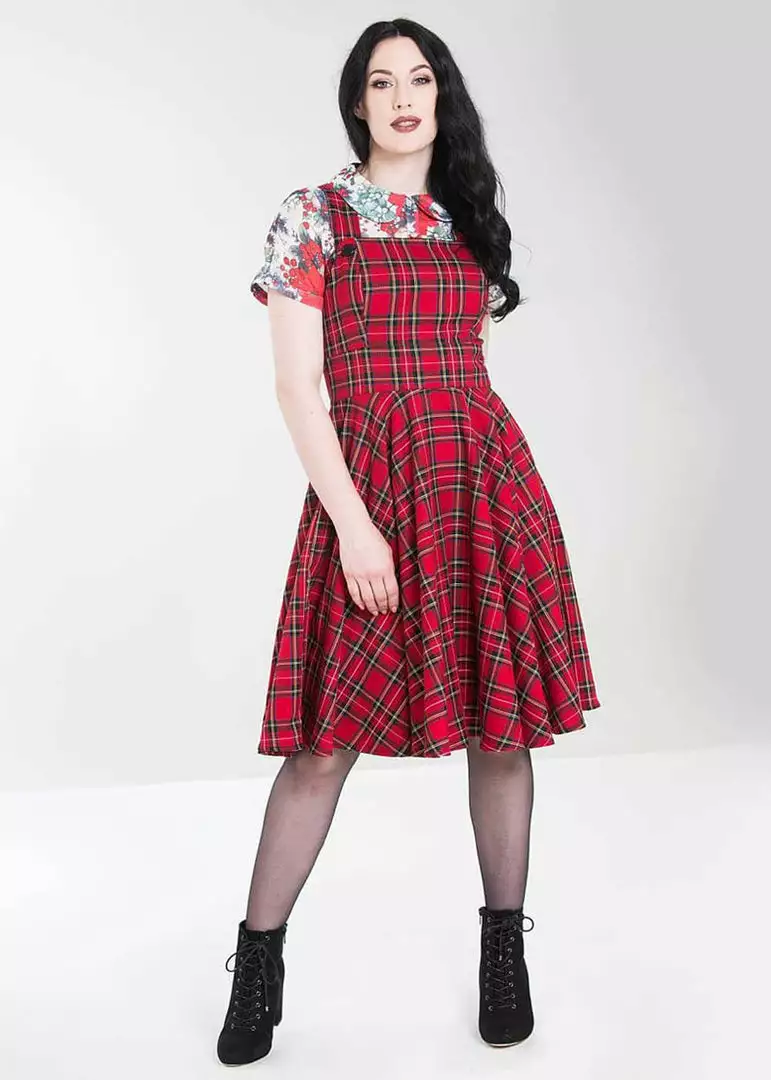 Hell Bunny Irvine Tartan 60's Pinafore Dress Red 6 Hell Bunny Irvine Tartan 60's Pinafore Dress Red