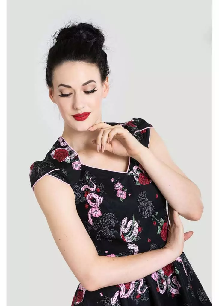 Hell Bunny Python Rose 50's Swing Jurk Zwart 4 Hell Bunny Python Rose 50's Swing Jurk Zwart