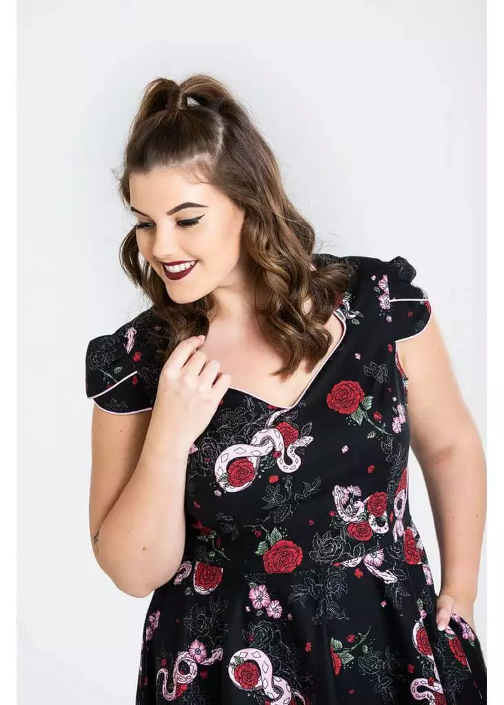 Hell Bunny Python Rose 50's Swing Jurk Zwart 13 Hell Bunny Python Rose 50's Swing Jurk Zwart