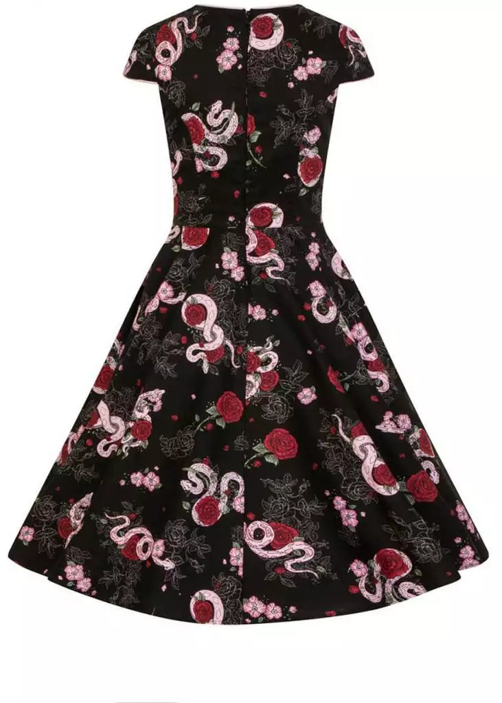 Hell Bunny Python Rose 50's Swing Jurk Zwart 5 Hell Bunny Python Rose 50's Swing Jurk Zwart