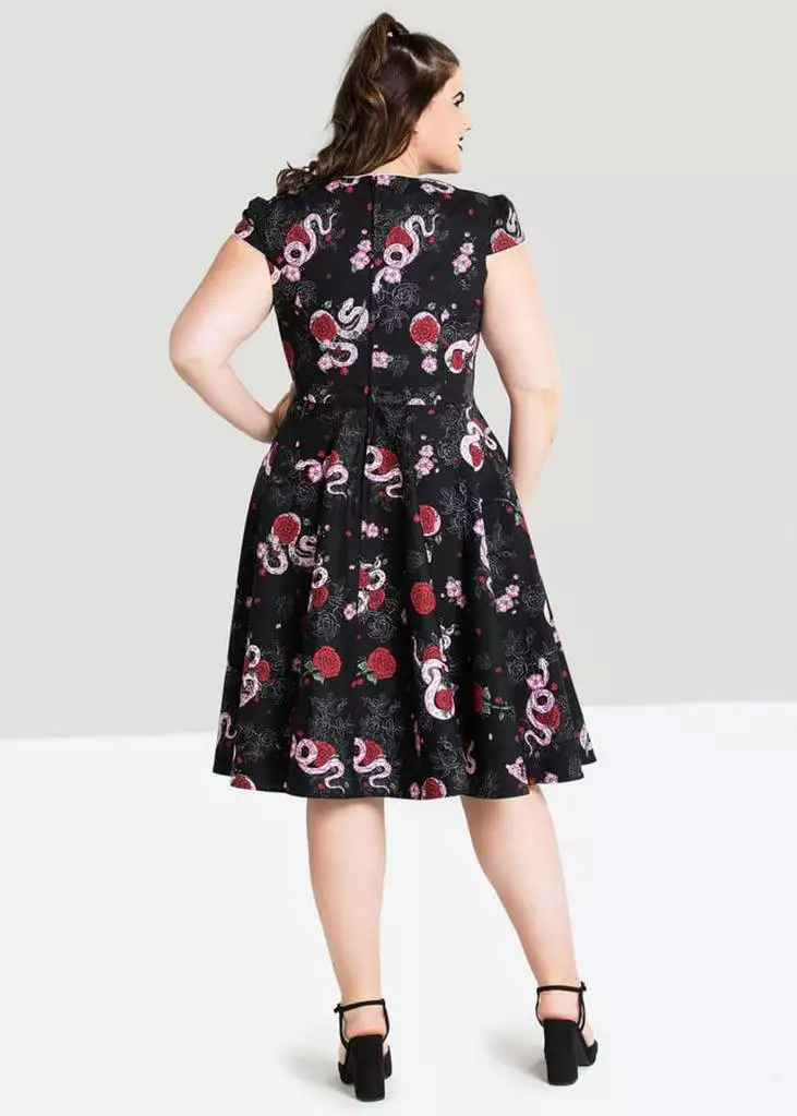 Hell Bunny Python Rose 50's Swing Jurk Zwart 6 Hell Bunny Python Rose 50's Swing Jurk Zwart