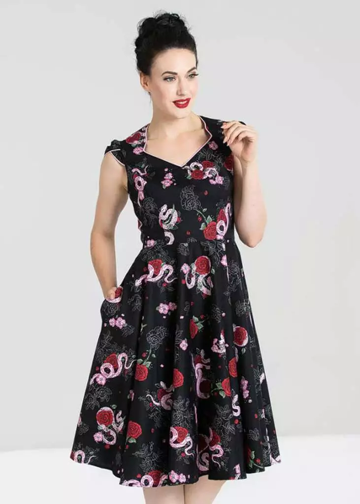 Hell Bunny Python Rose 50's Swing Jurk Zwart 7 Hell Bunny Python Rose 50's Swing Jurk Zwart