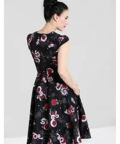 Hell Bunny Python Rose 50's Swing Jurk Zwart 19 Hell Bunny Python Rose 50's Swing Jurk Zwart