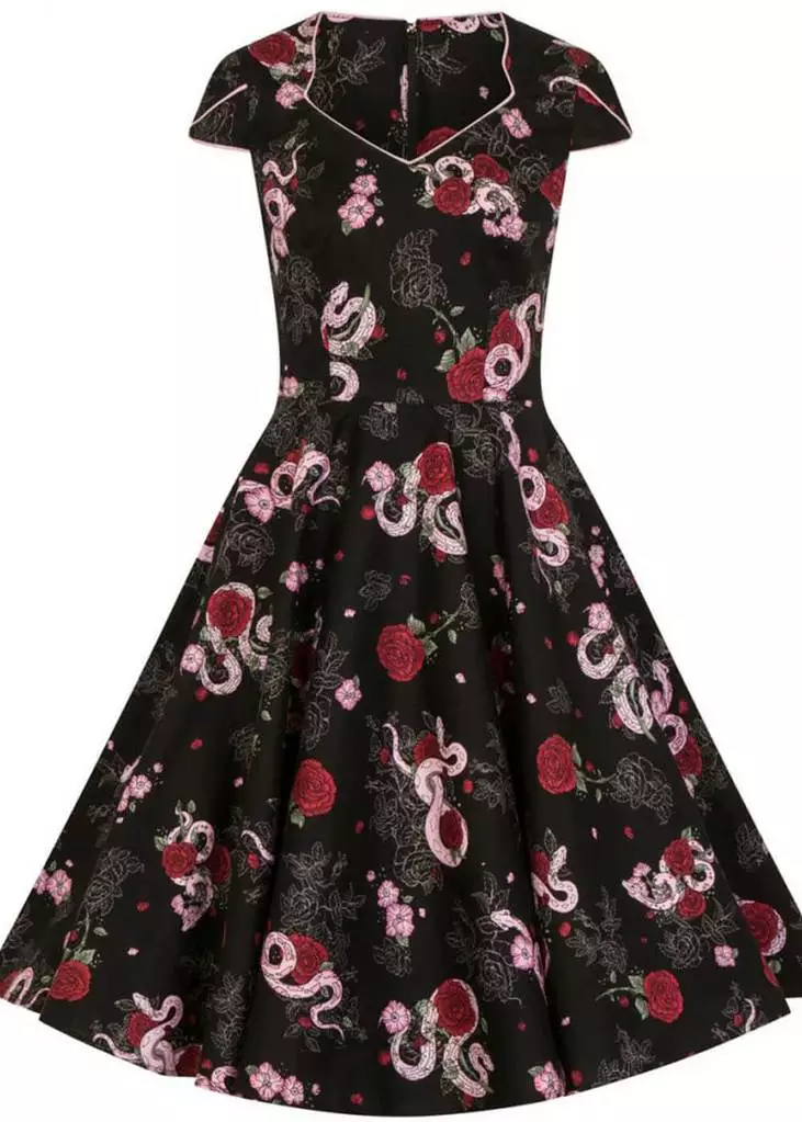 Hell Bunny Python Rose 50's Swing Jurk Zwart 11 Hell Bunny Python Rose 50's Swing Jurk Zwart