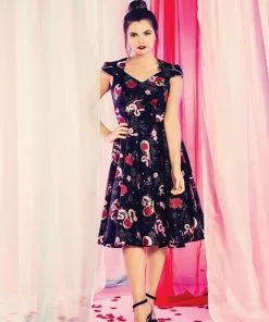 Hell Bunny Python Rose 50's Swing Jurk Zwart 22 Hell Bunny Python Rose 50's Swing Jurk Zwart