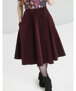 New In Hell Bunny Jefferson 70's Corduroy Swing Skirt Wine