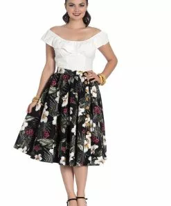 Hell Bunny Tahiti 50's Swing Skirt Black New In