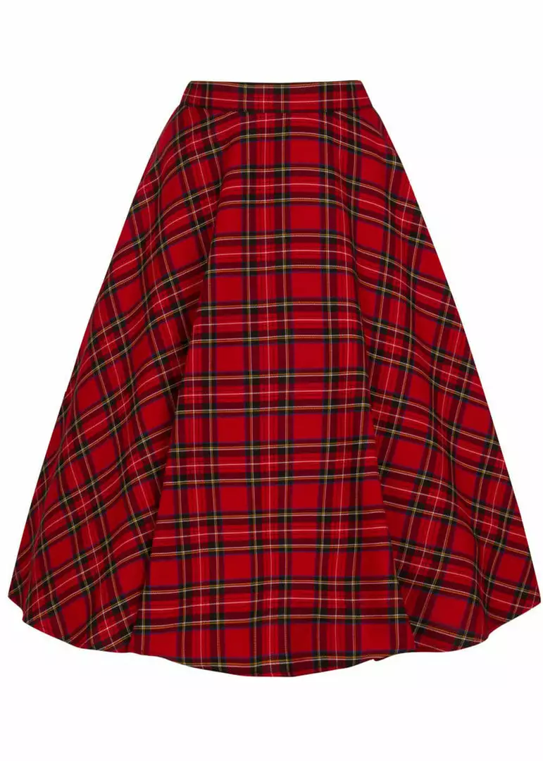 New In Hell Bunny Irvine Tartan 50's Swing Skirt Red 3 New In Hell Bunny Irvine Tartan 50's Swing Skirt Red