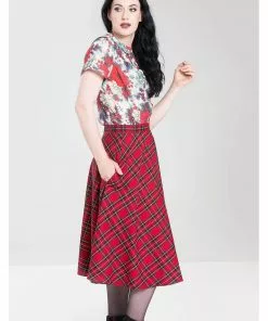 New In Hell Bunny Irvine Tartan 50's Swing Skirt Red 14 New In Hell Bunny Irvine Tartan 50's Swing Skirt Red