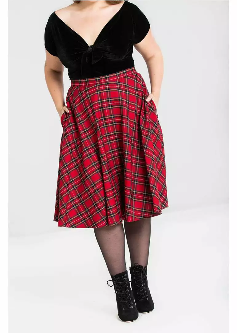 New In Hell Bunny Irvine Tartan 50's Swing Skirt Red 7 New In Hell Bunny Irvine Tartan 50's Swing Skirt Red
