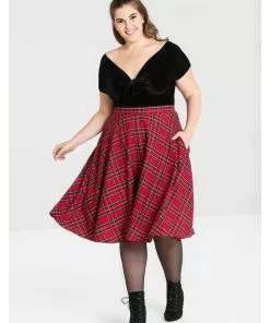 New In Hell Bunny Irvine Tartan 50's Swing Skirt Red