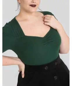 Hell Bunny Philippa 50's Top Dark Green New In