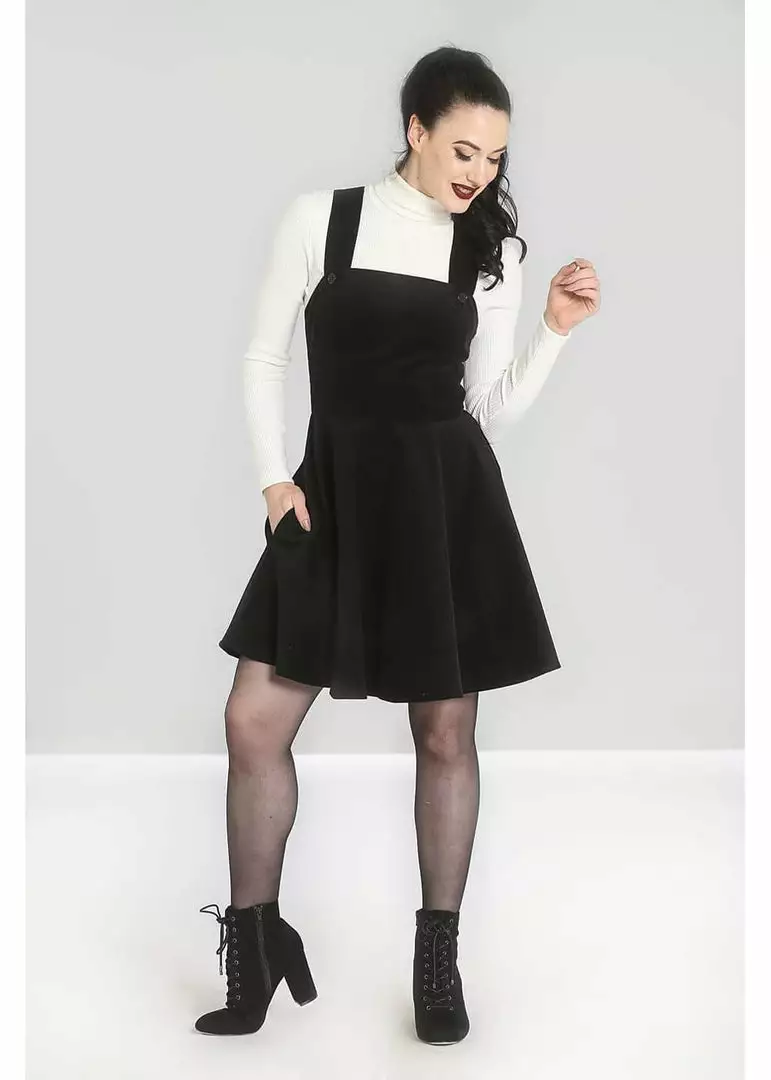 Hell Bunny Wonder Years 60's Pinafore Dress Black 10 Hell Bunny Wonder Years 60's Pinafore Dress Black