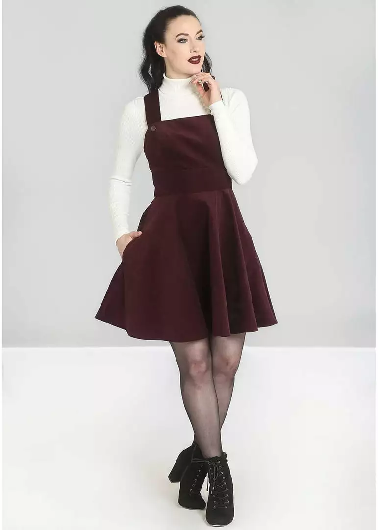 New In Hell Bunny Wonder Years 60's Pinafore Dress Wine 3 New In Hell Bunny Wonder Years 60's Pinafore Dress Wine