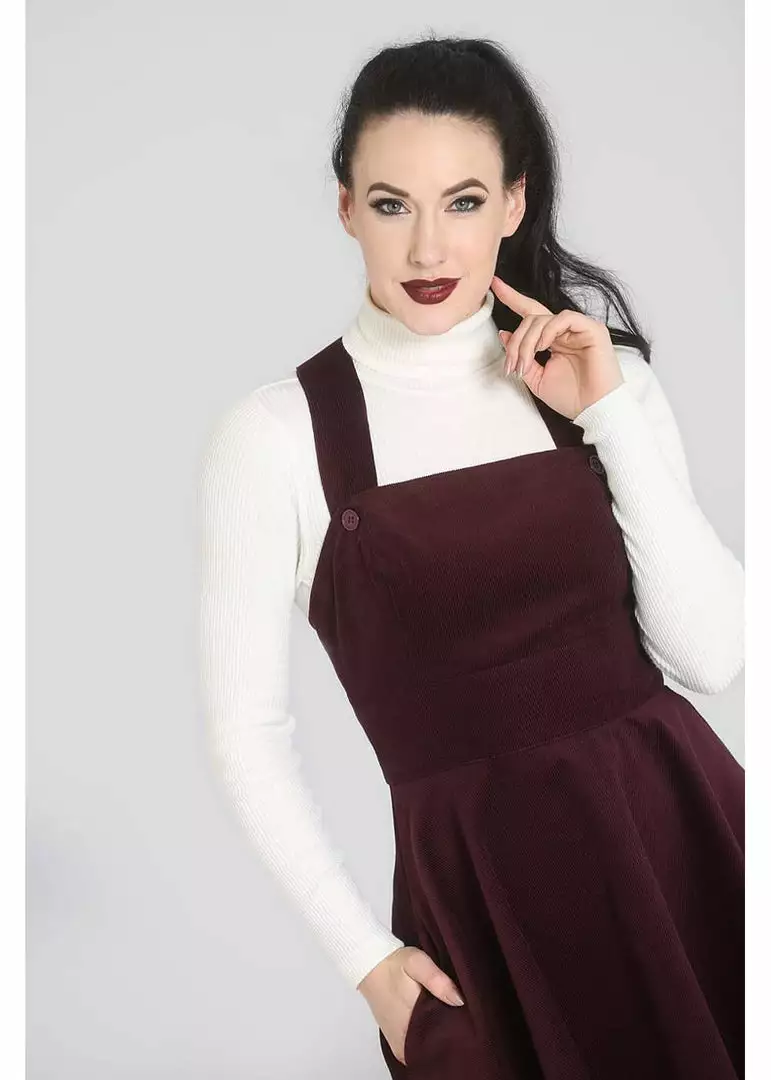 New In Hell Bunny Wonder Years 60's Pinafore Dress Wine 4 New In Hell Bunny Wonder Years 60's Pinafore Dress Wine