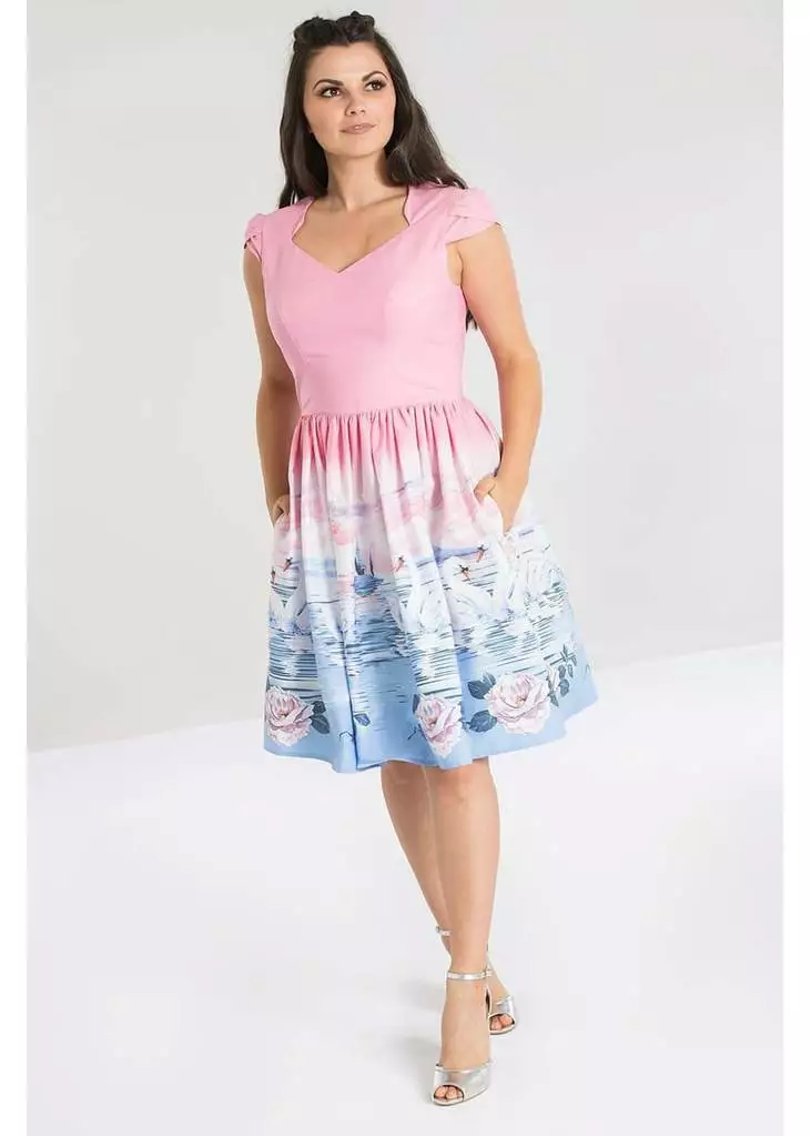 New In Hell Bunny Swan 50's Swing Dress Pink 7 New In Hell Bunny Swan 50's Swing Dress Pink
