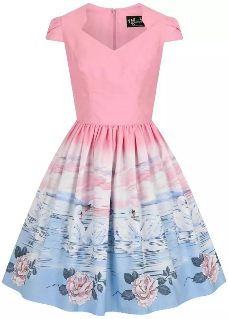 New In Hell Bunny Swan 50's Swing Dress Pink 3 New In Hell Bunny Swan 50's Swing Dress Pink