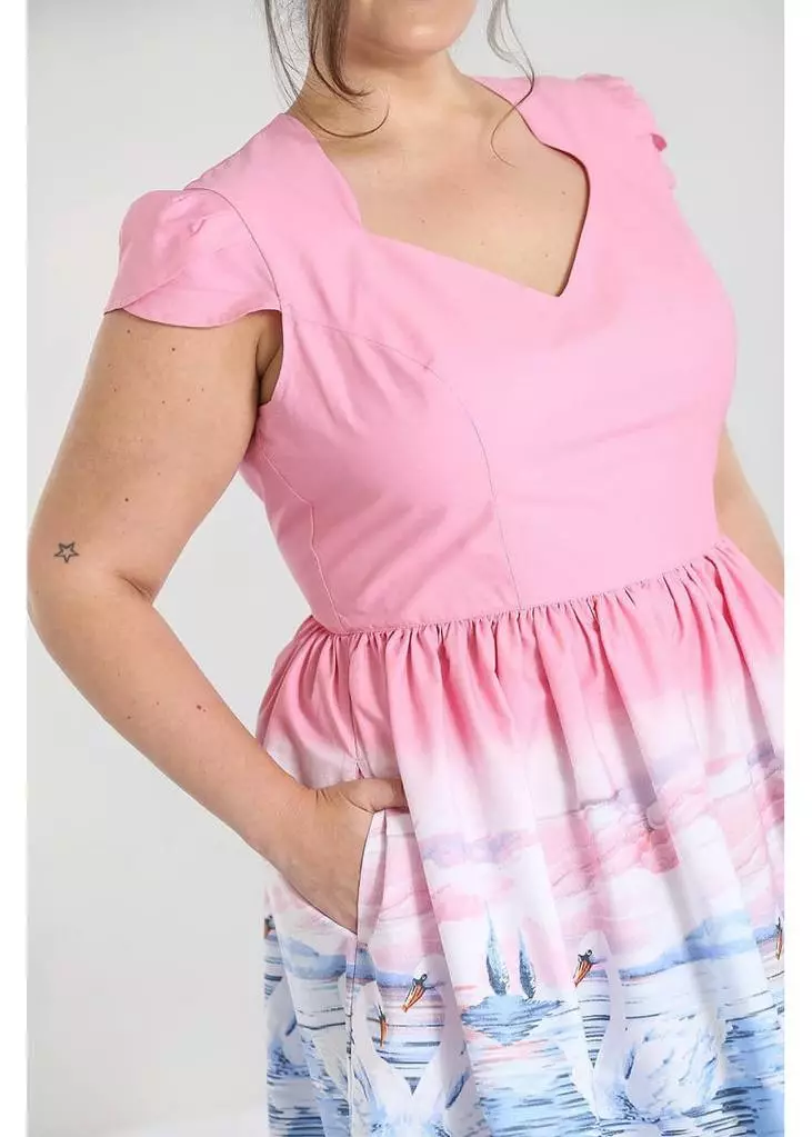 New In Hell Bunny Swan 50's Swing Dress Pink 8 New In Hell Bunny Swan 50's Swing Dress Pink