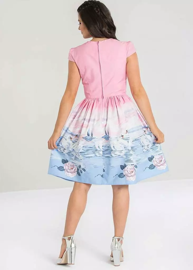 New In Hell Bunny Swan 50's Swing Dress Pink 10 New In Hell Bunny Swan 50's Swing Dress Pink