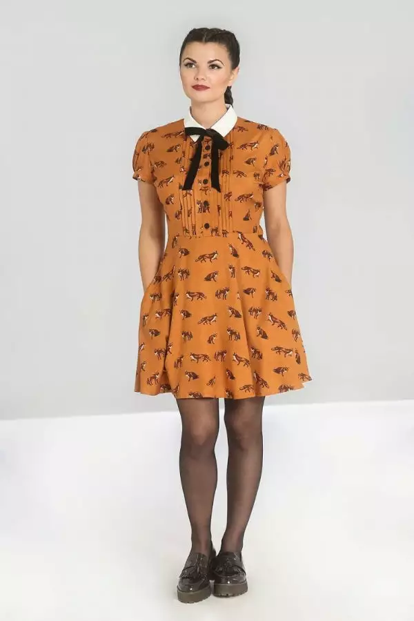 New In Hell Bunny Vixey Fox 40's Dress Brown 5 New In Hell Bunny Vixey Fox 40's Dress Brown