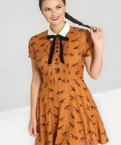 New In Hell Bunny Vixey Fox 40's Dress Brown
