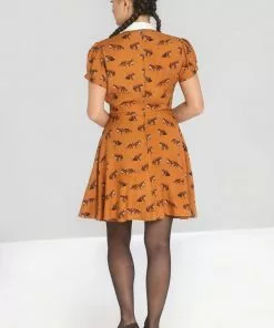 New In Hell Bunny Vixey Fox 40's Dress Brown