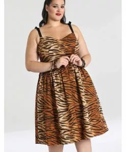 New In Hell Bunny Tora Tiger 50's Swing Dress Brown
