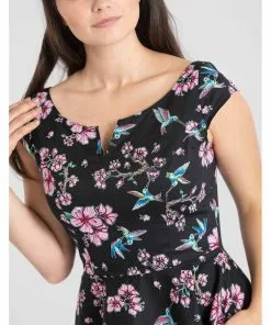 Hell Bunny Madison Hummingbird 50's Swing Dress Black 16 Hell Bunny Madison Hummingbird 50's Swing Dress Black