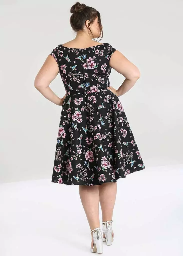 Hell Bunny Madison Hummingbird 50's Swing Dress Black 10 Hell Bunny Madison Hummingbird 50's Swing Dress Black