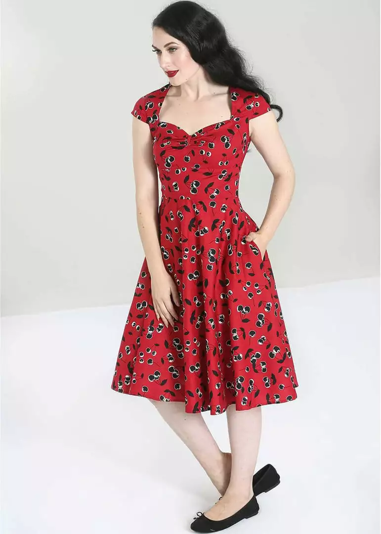 New In Hell Bunny Alison Cherry 50's Swing Dress Red 8 New In Hell Bunny Alison Cherry 50's Swing Dress Red