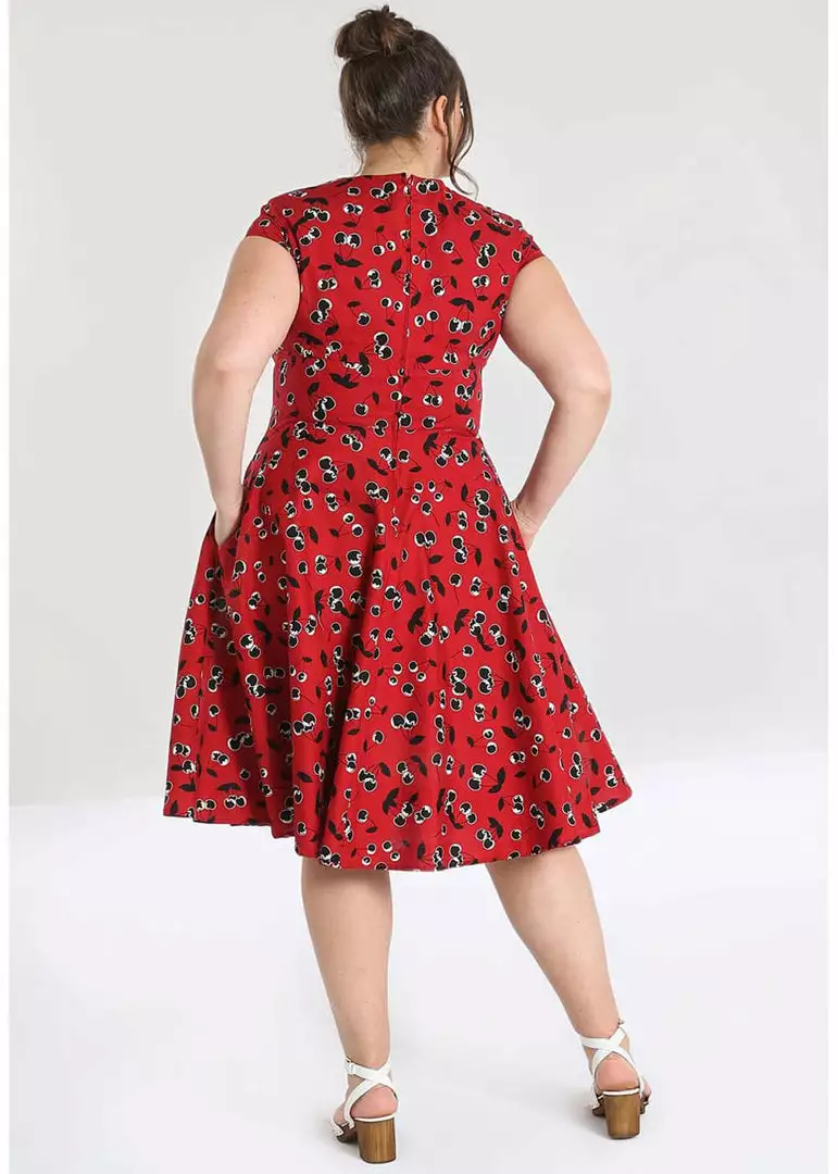 New In Hell Bunny Alison Cherry 50's Swing Dress Red 12 New In Hell Bunny Alison Cherry 50's Swing Dress Red