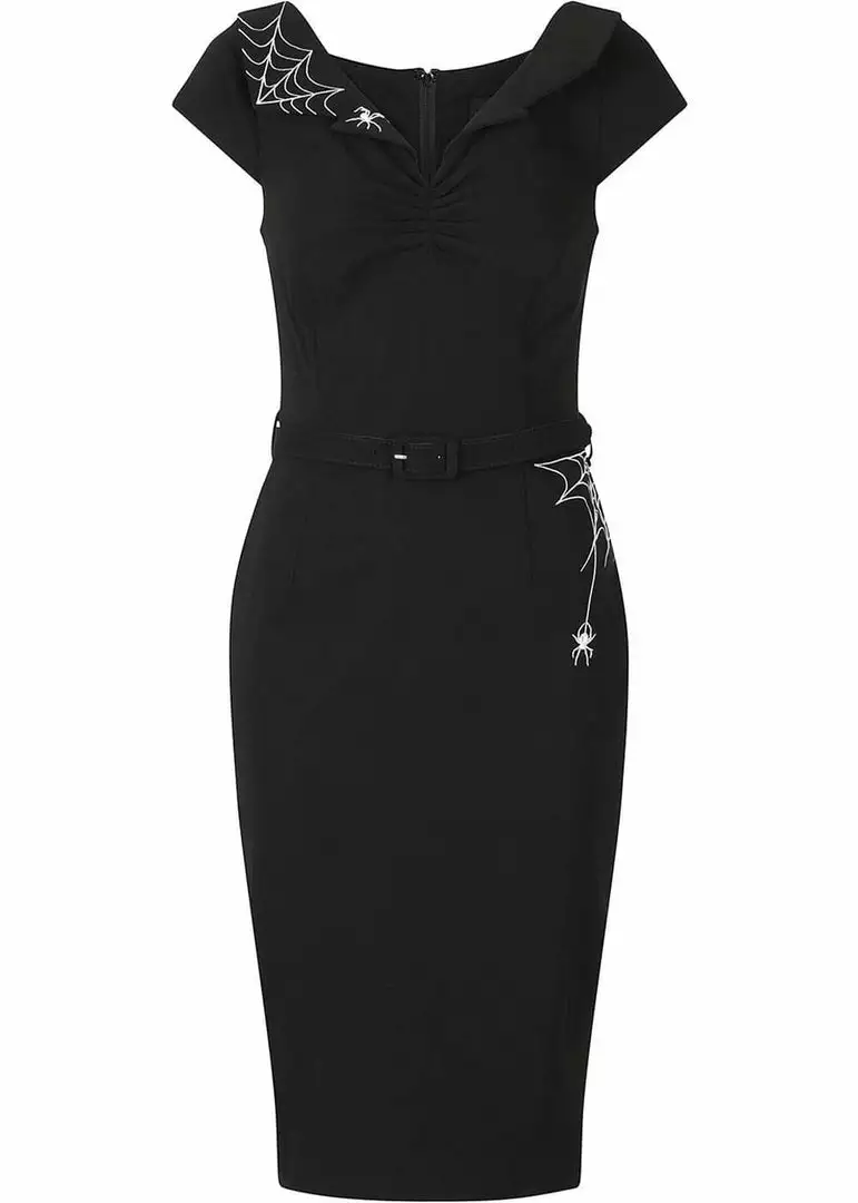 New In Hell Bunny Miss Muffet Spider 50's Pencil Dress Black 3 New In Hell Bunny Miss Muffet Spider 50's Pencil Dress Black