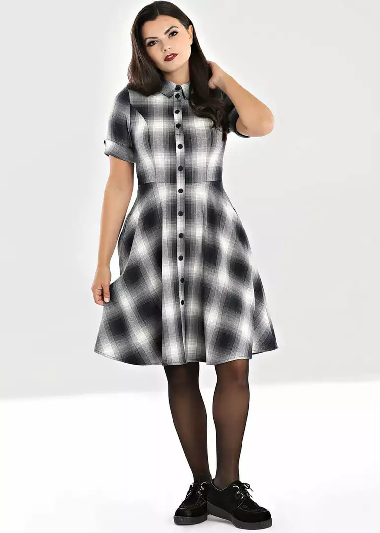 New In Hell Bunny Eddystone 50's Mid Swing Dress Grey 7 New In Hell Bunny Eddystone 50's Mid Swing Dress Grey