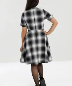 New In Hell Bunny Eddystone 50's Mid Swing Dress Grey 10 New In Hell Bunny Eddystone 50's Mid Swing Dress Grey
