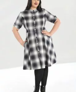 New In Hell Bunny Eddystone 50's Mid Swing Dress Grey 11 New In Hell Bunny Eddystone 50's Mid Swing Dress Grey