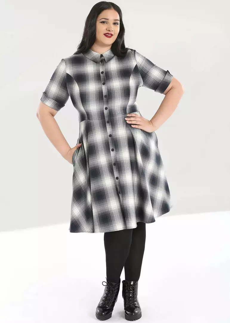 New In Hell Bunny Eddystone 50's Mid Swing Dress Grey 6 New In Hell Bunny Eddystone 50's Mid Swing Dress Grey