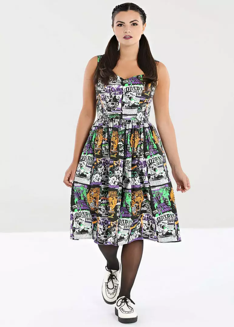 Hell Bunny Be Afraid Halloween 50's Swing Dress Multi New In 5 Hell Bunny Be Afraid Halloween 50's Swing Dress Multi New In