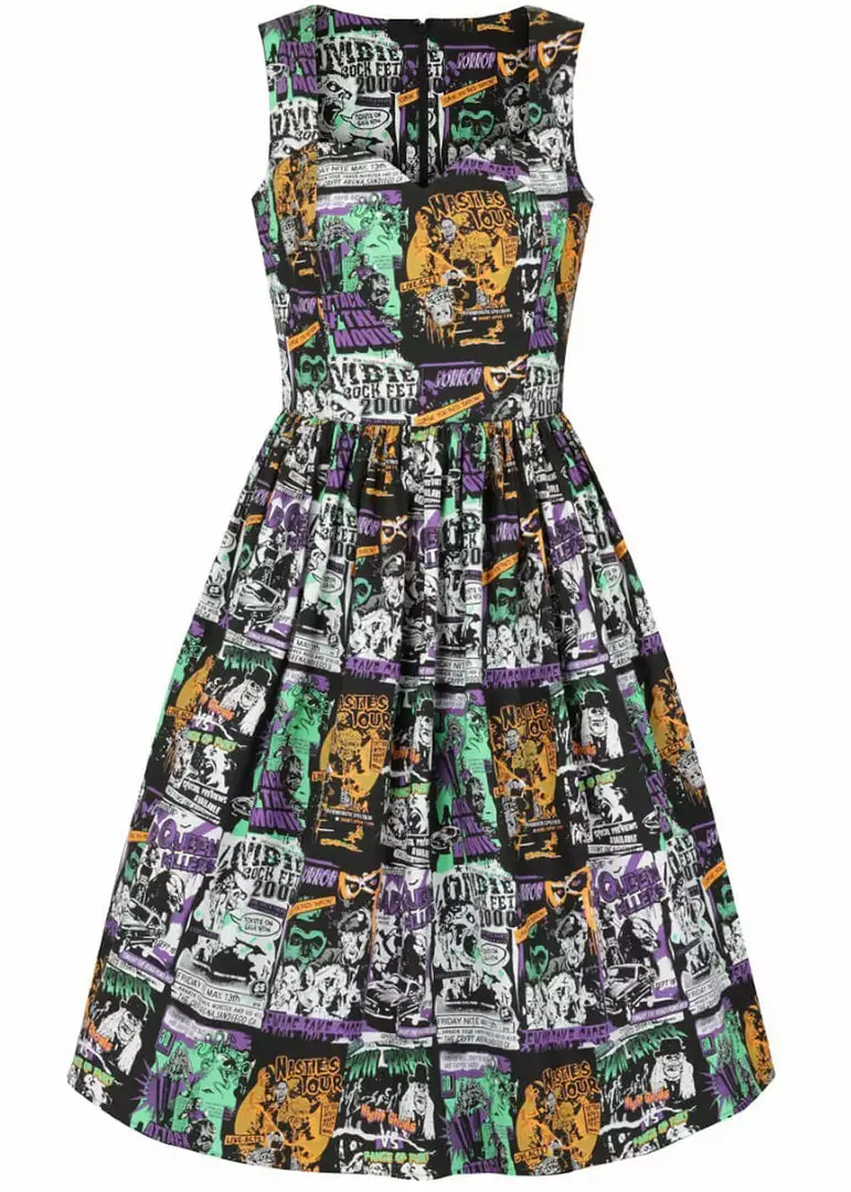 Hell Bunny Be Afraid Halloween 50's Swing Dress Multi New In 3 Hell Bunny Be Afraid Halloween 50's Swing Dress Multi New In