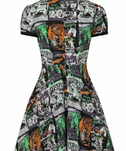New In Hell Bunny Be Afraid Halloween 60's Mini Dress Multi