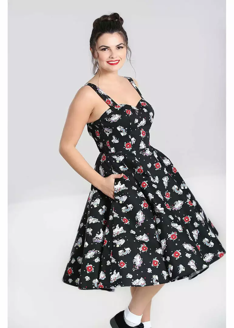 New In Hell Bunny Star Catcher Unicorn 50's Swing Dress Black 3 New In Hell Bunny Star Catcher Unicorn 50's Swing Dress Black