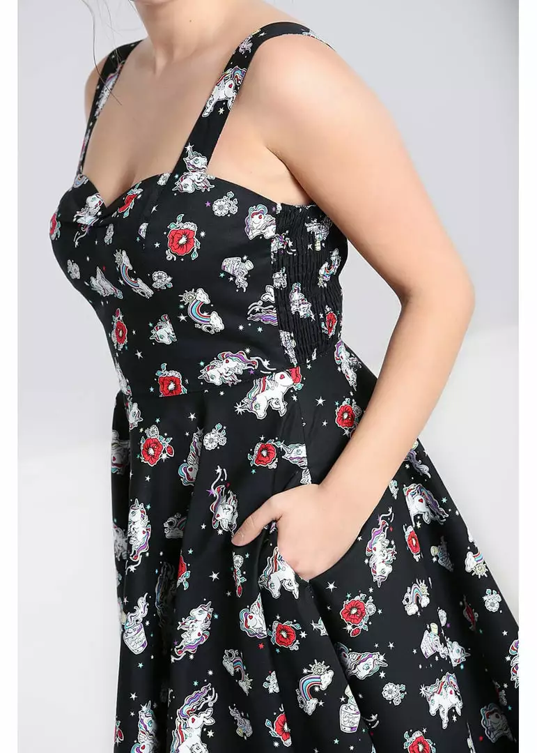 New In Hell Bunny Star Catcher Unicorn 50's Swing Dress Black 6 New In Hell Bunny Star Catcher Unicorn 50's Swing Dress Black