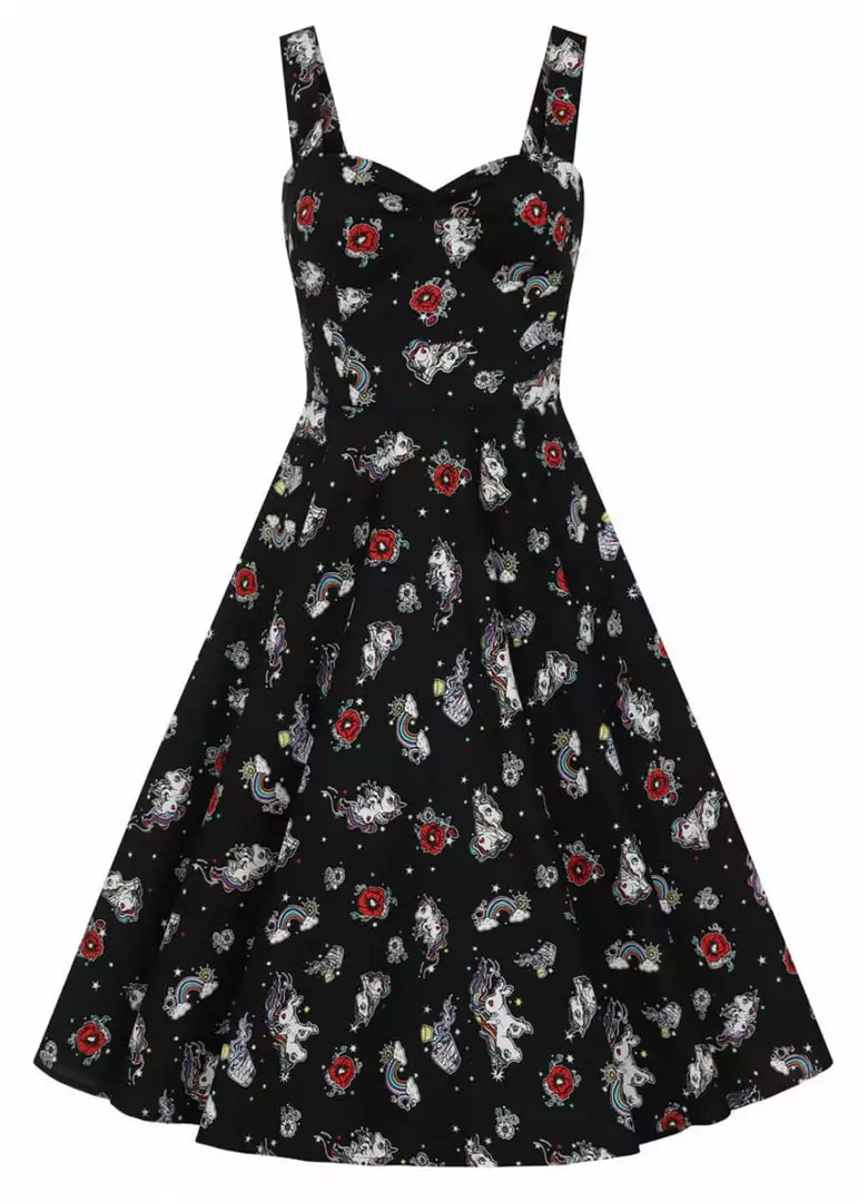 New In Hell Bunny Star Catcher Unicorn 50's Swing Dress Black 5 New In Hell Bunny Star Catcher Unicorn 50's Swing Dress Black