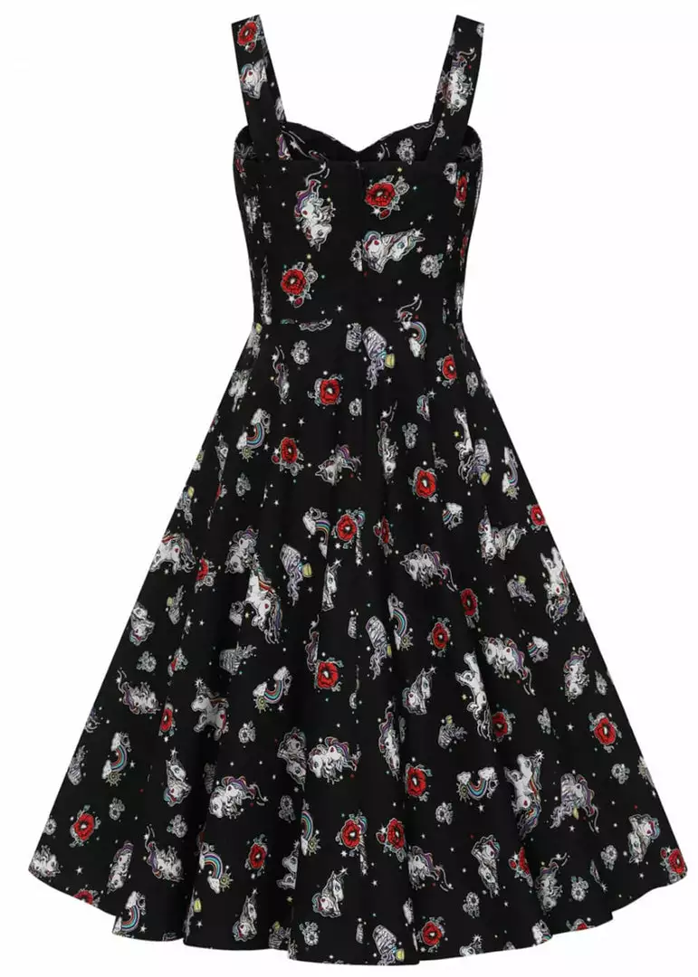 New In Hell Bunny Star Catcher Unicorn 50's Swing Dress Black 9 New In Hell Bunny Star Catcher Unicorn 50's Swing Dress Black