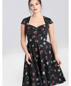 Hell Bunny Petals Hearts 50's Swing Dress Black New In