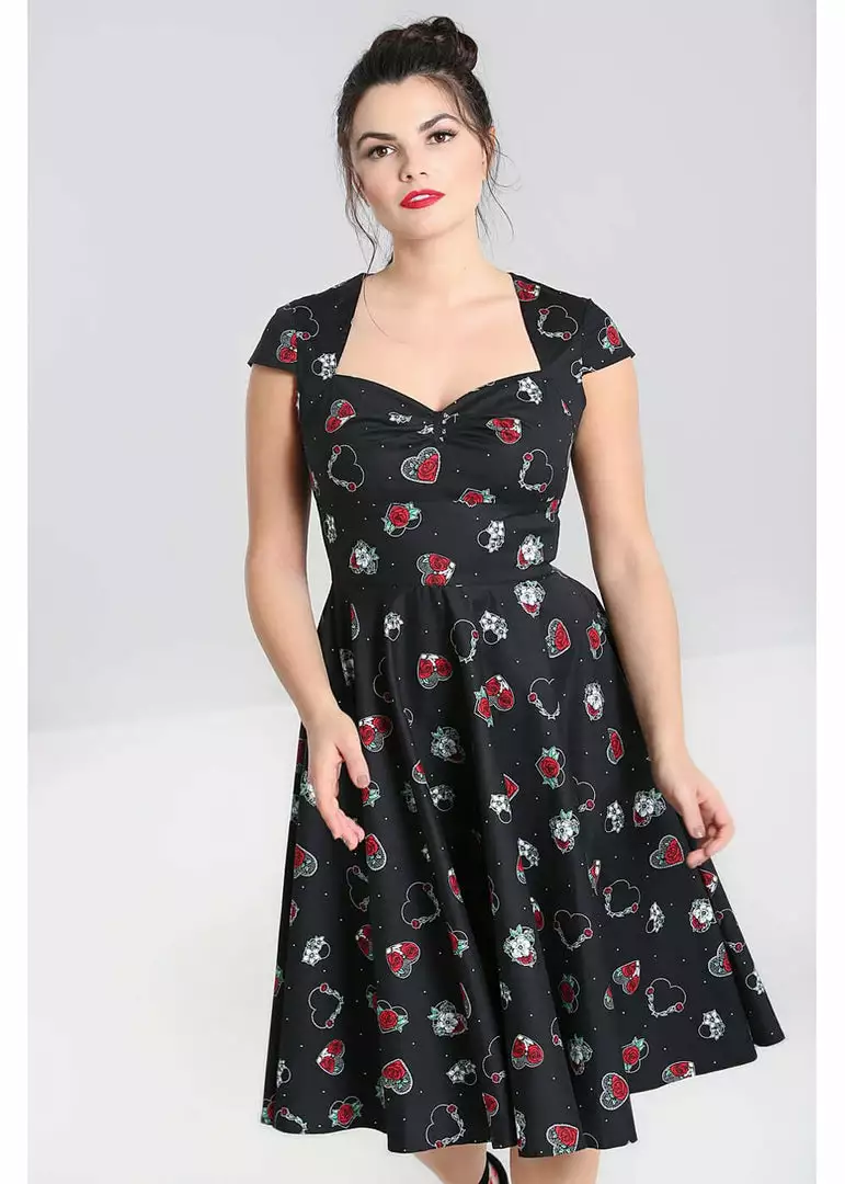 Hell Bunny Petals Hearts 50's Swing Dress Black New In 3 Hell Bunny Petals Hearts 50's Swing Dress Black New In