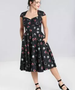 Hell Bunny Petals Hearts 50's Swing Dress Black New In 12 Hell Bunny Petals Hearts 50's Swing Dress Black New In