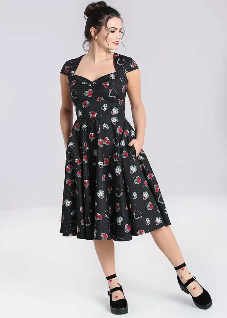 Hell Bunny Petals Hearts 50's Swing Dress Black New In 6 Hell Bunny Petals Hearts 50's Swing Dress Black New In