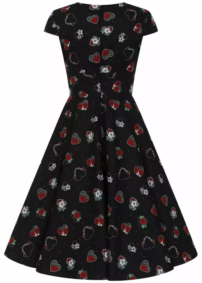Hell Bunny Petals Hearts 50's Swing Dress Black New In 5 Hell Bunny Petals Hearts 50's Swing Dress Black New In