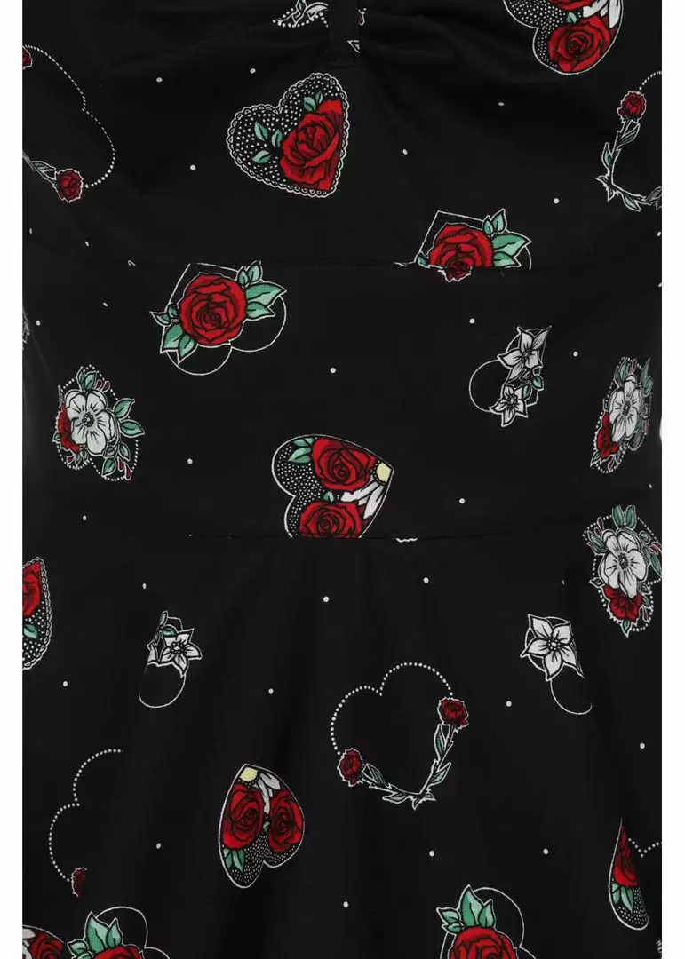 Hell Bunny Petals Hearts 50's Swing Dress Black New In 9 Hell Bunny Petals Hearts 50's Swing Dress Black New In