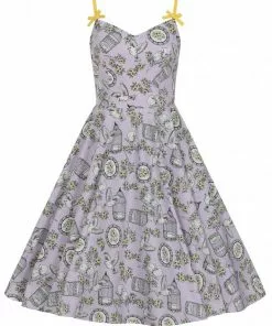 New In Hell Bunny Birdcage 50's Swing Dress Lavender 10 New In Hell Bunny Birdcage 50's Swing Dress Lavender